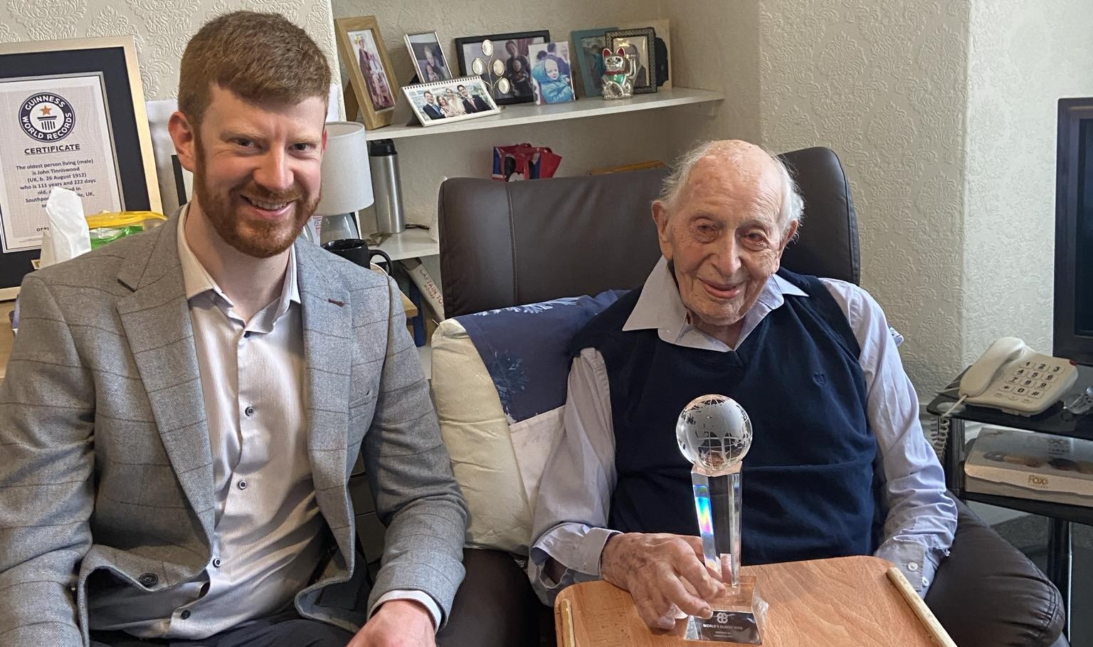 Dr. Andrew Holmes (left, European Supercentenarian Organisation/LongeviQuest) with Mr. John Tinniswood